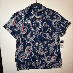 Lauren Ralph Lauren Navy Paisley Shirt button up pajama shirt NWT